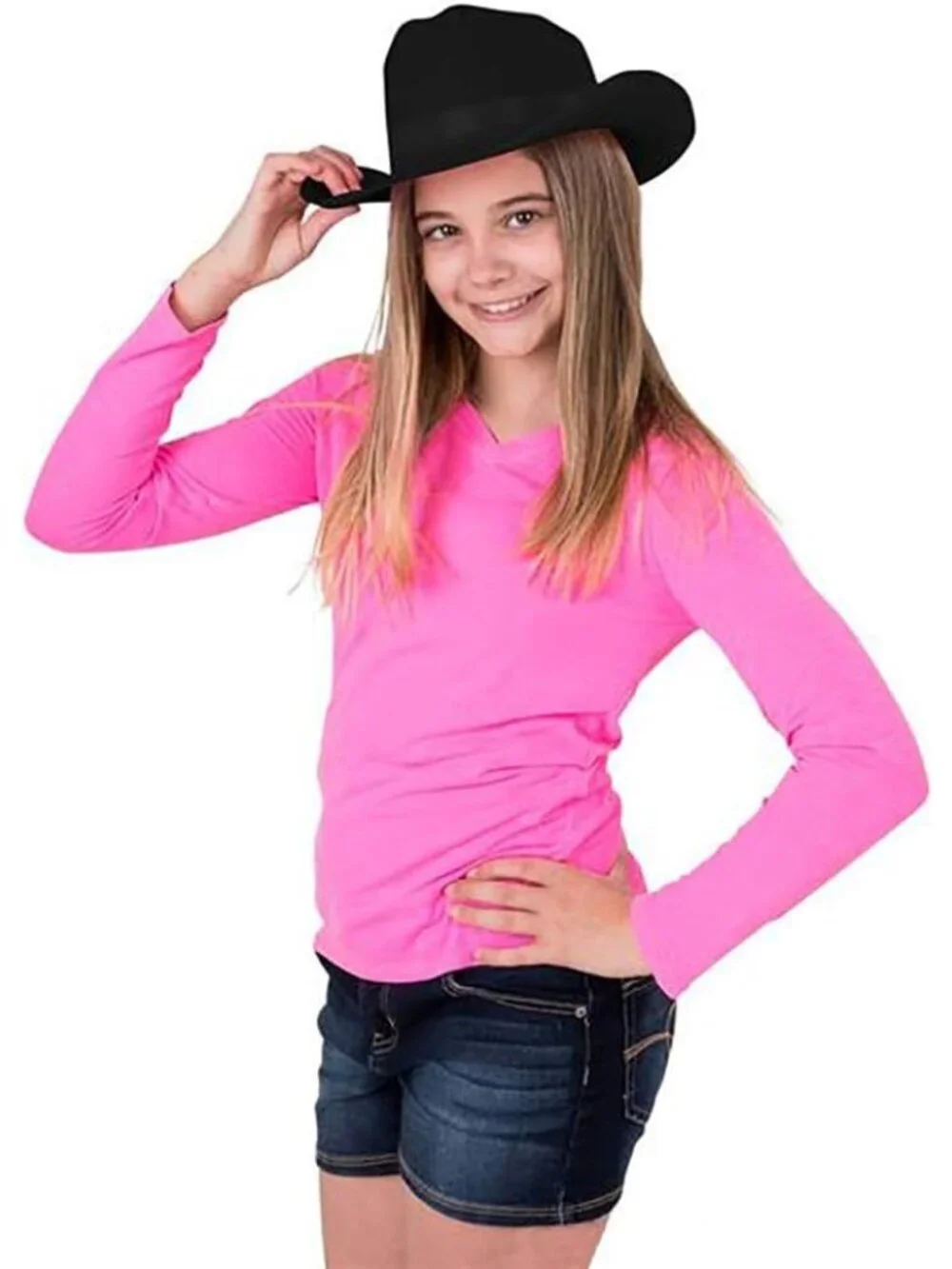 Kids Pink Fabric Felt Costume Strap Western Cowboy Hat 22 Circumference